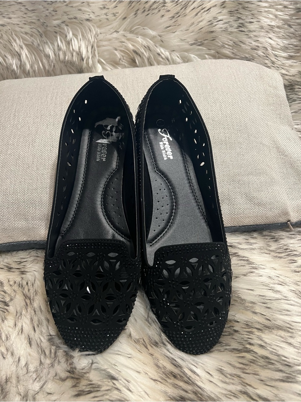 Forever Young Black Laser-Cut Slip-On Flats
